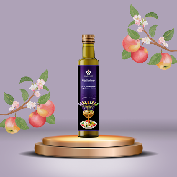 Vinaigre de cidre naturel assaisonné aux herbes (mélange pour pizza chaude).